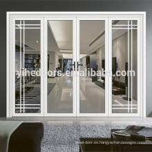 Puerta de aluminio blanco marco de madera celosía puerta de vidrio